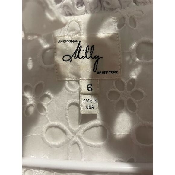 Milly White Floral Eyelet Ruffled Wrap Summer Dress Size 6 - Picture 6 of 8